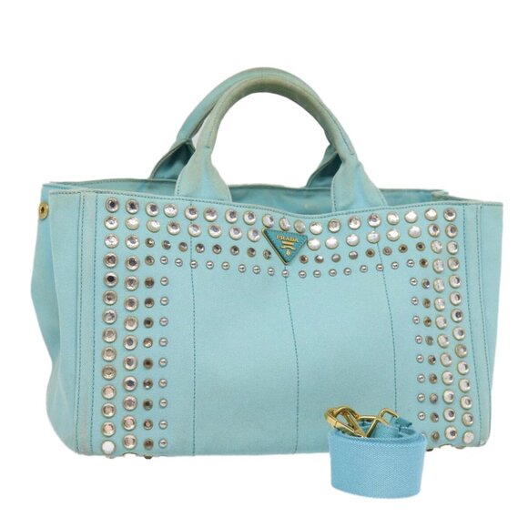 PRADA Canapa GM Hand Bag Canvas 2way Light Blue - Picture 1 of 15